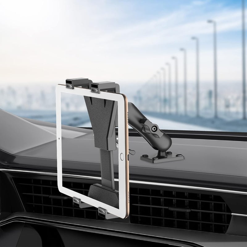 OHLPRO Heavy Duty Drill Base Tablet Holder Car Mount Dashboard for 7" - 11.5" Tablets, iPad/iPad Mini Samsung Galaxy, Multi-Angle, Industrial, Black - Image 2